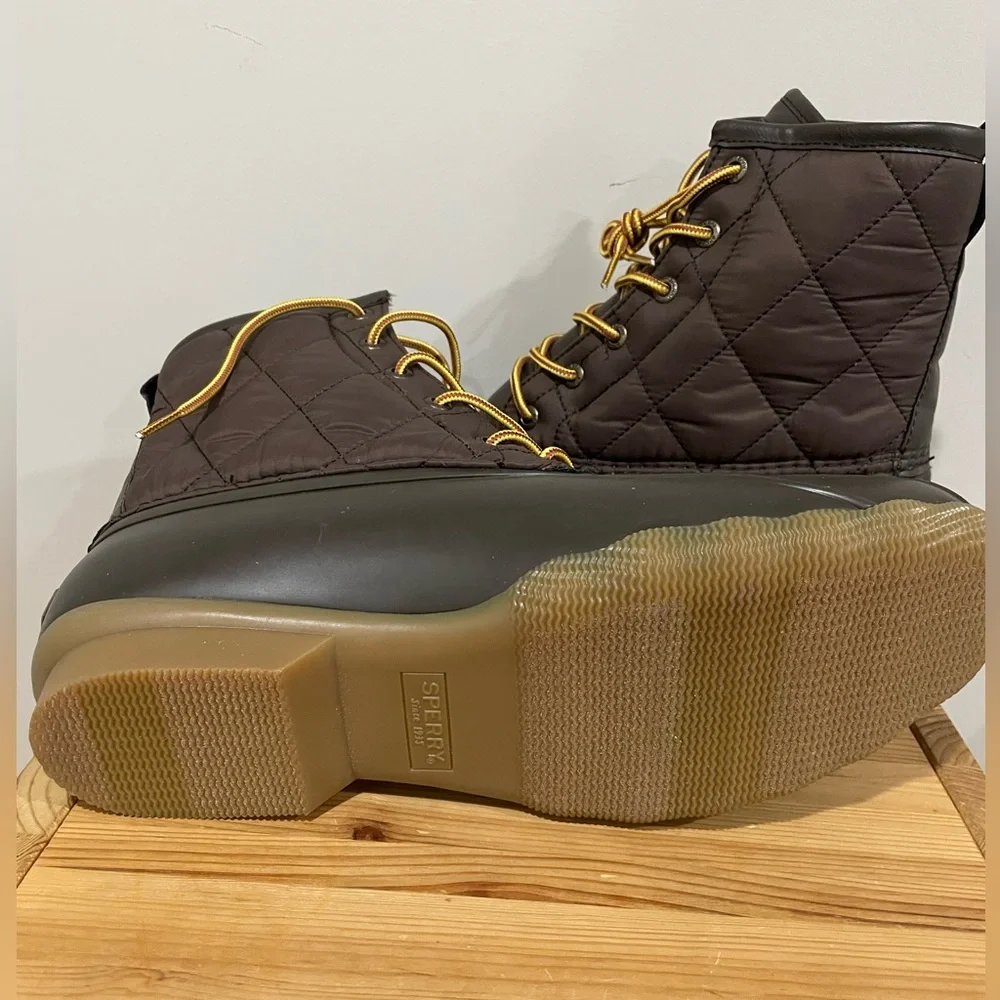 Sperry Brown Saltwater Duck Nylon Quilted Insulated Rain Boots Men Size 10.5